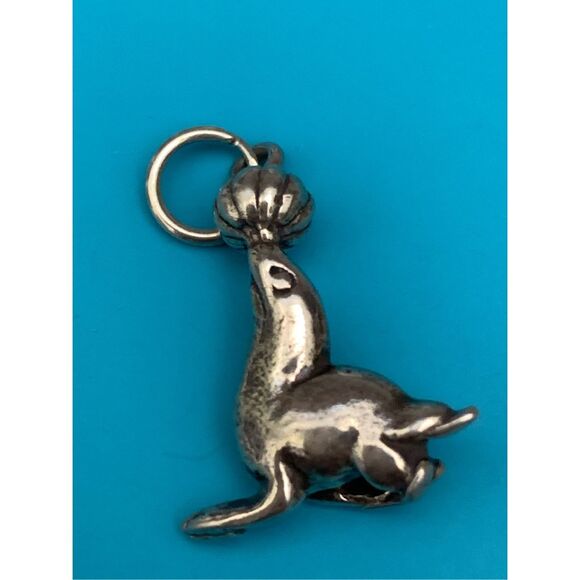Seal with Ball Sterling Silver Jewelry Charm #sea life #circus - Picture 1 of 5